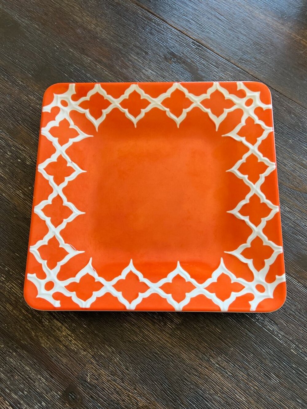 Laurie Gates Melamine Hard Plastic Plate Orange and White Square 10.5 inches